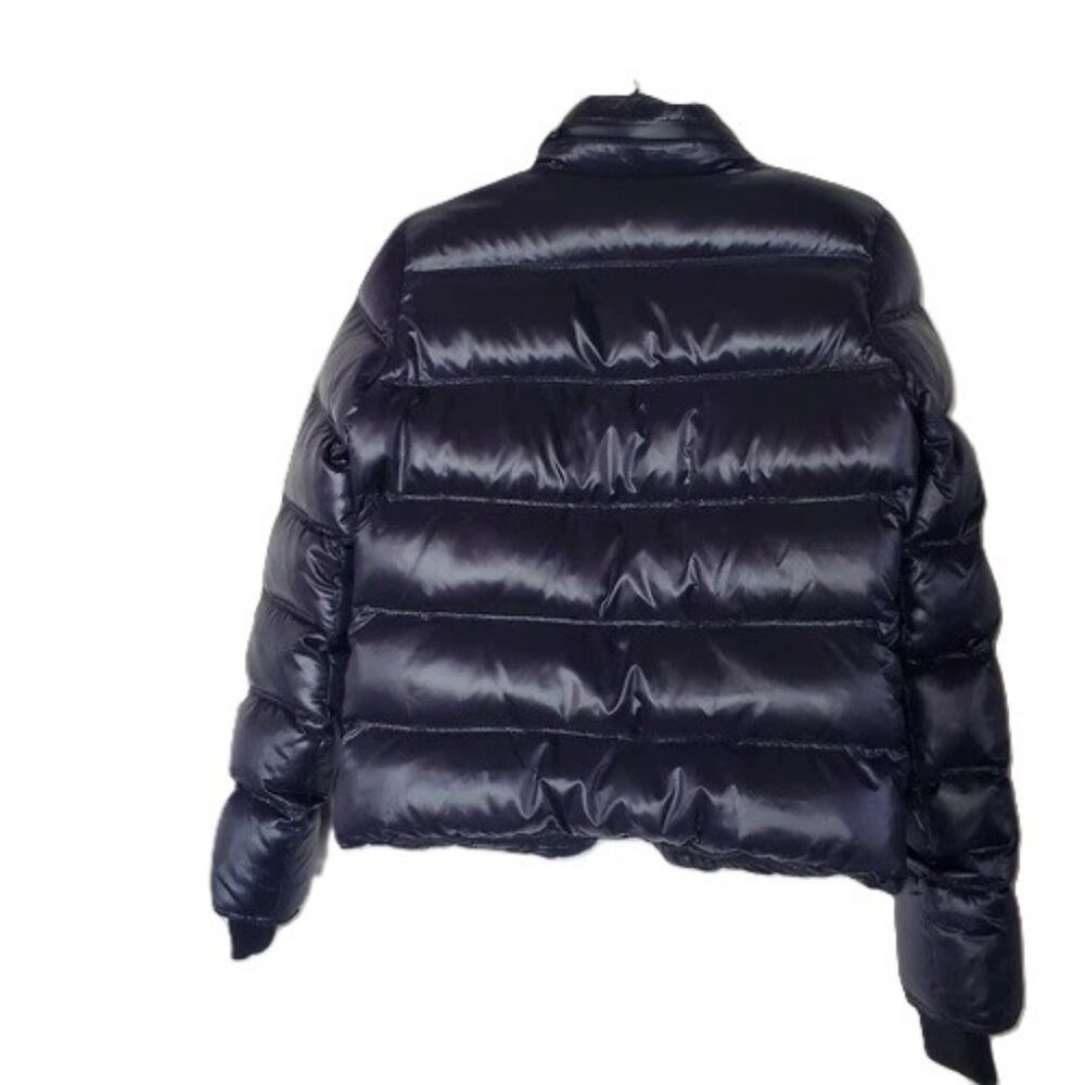 Lucky Brand Goose Down puffer Jacket Full Zip Black Hidden Hoodie sz.M - Picture 2 of 8